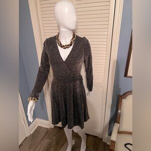 NWOT Altar’d State Black Dress with Silver and Gold Vertical Stripes Large